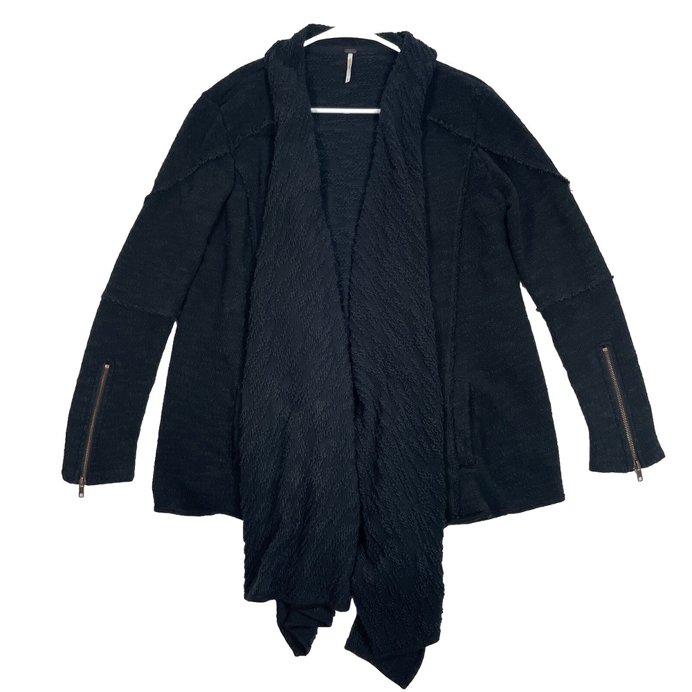 Free People In The Loop Draped Open Front Oversized Black Small Cardigan Boho